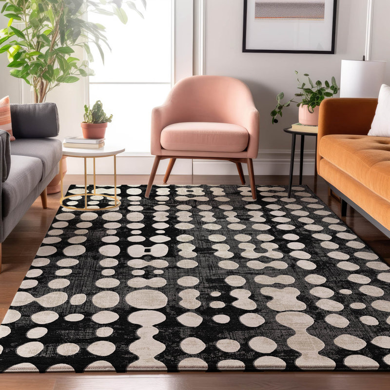 Premium Machine Washable Prisco Black Rug, Rectangle 2'6" x 3'10"