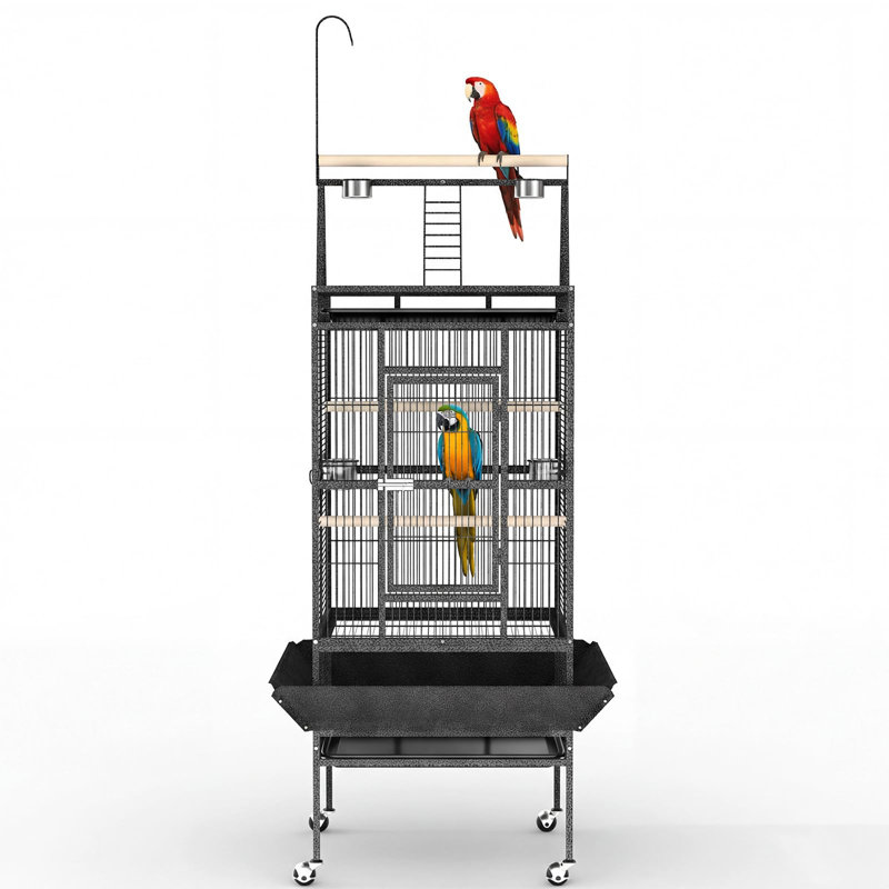 Grande cage à oiseaux sur pied 67 po, cage à perroquet en fer forgé avec plateau de jeu et bols d'alimentation, cage à oiseaux avec plateau escamotable pour perruche inséparable