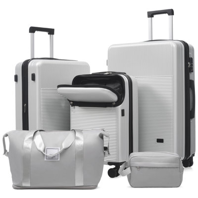 Ensemble de valises 5 pièces avec valise semi-ouverte à roulettes semi-ouvertes avec roulette double, bagage de voyage léger avec port USB, serrures TSA