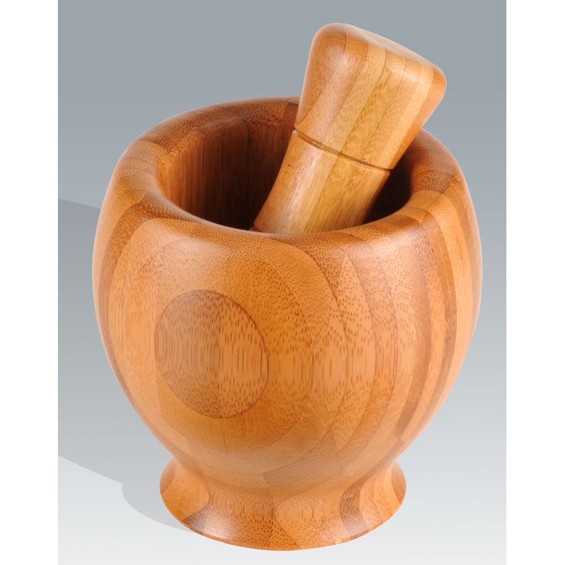 Bamboo Wood Mortar And Pestle Set