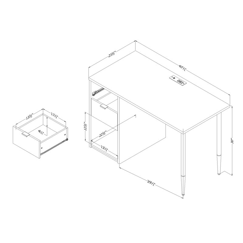 Pure White Wood Computer Desk with USB Port and Drawer