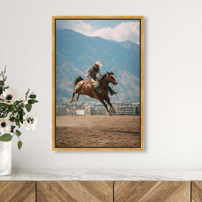 Bronc Rider Print by Oliver Gal, 25" H x 17" W, Gold Floater Frame