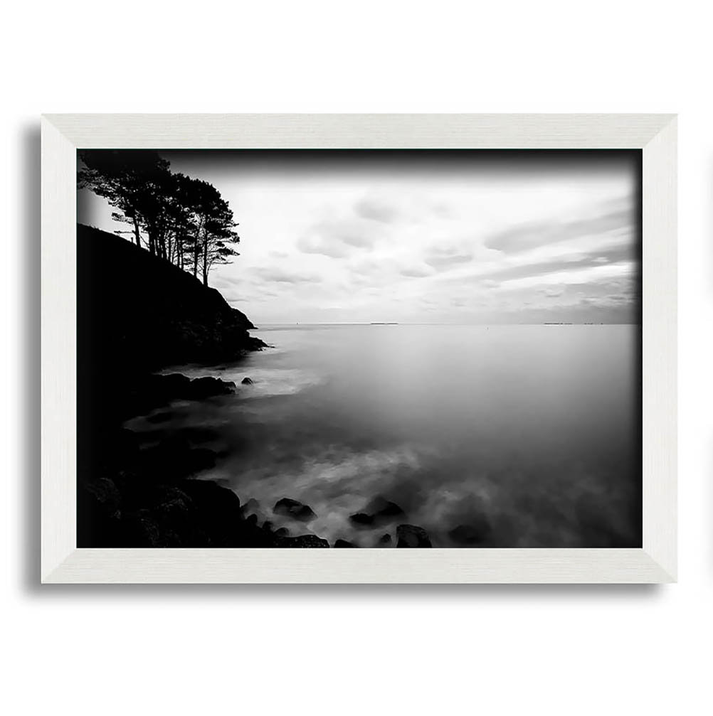 Gerahmtes Leinwandbild Tree Top Ocean Calm B N W