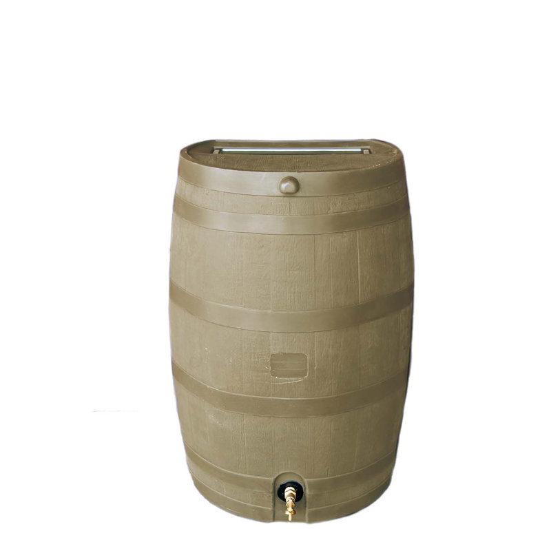 Tan Oak Polyethylene Rain Barrel with Brass Spigot, 50 Gallon