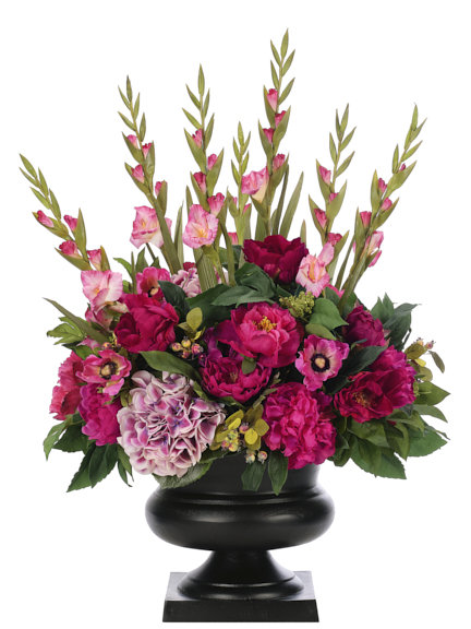 Peony Gladiola, Fuchsia, Metal Urn, 26wx25dx37h