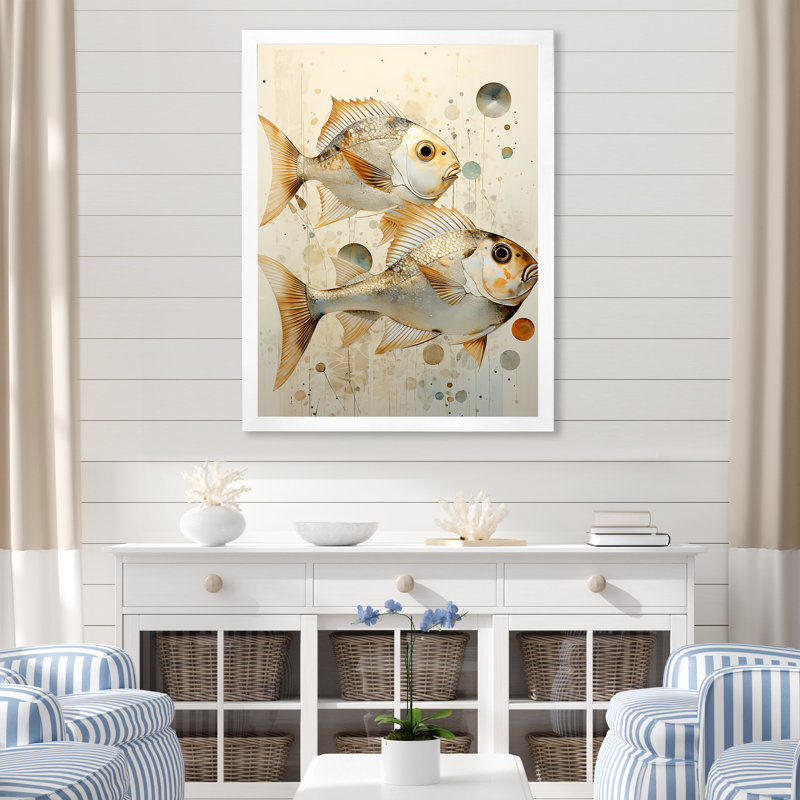 " Fish Harmony ", 32" H x 24" W x 1" D, White Single Picture Framed