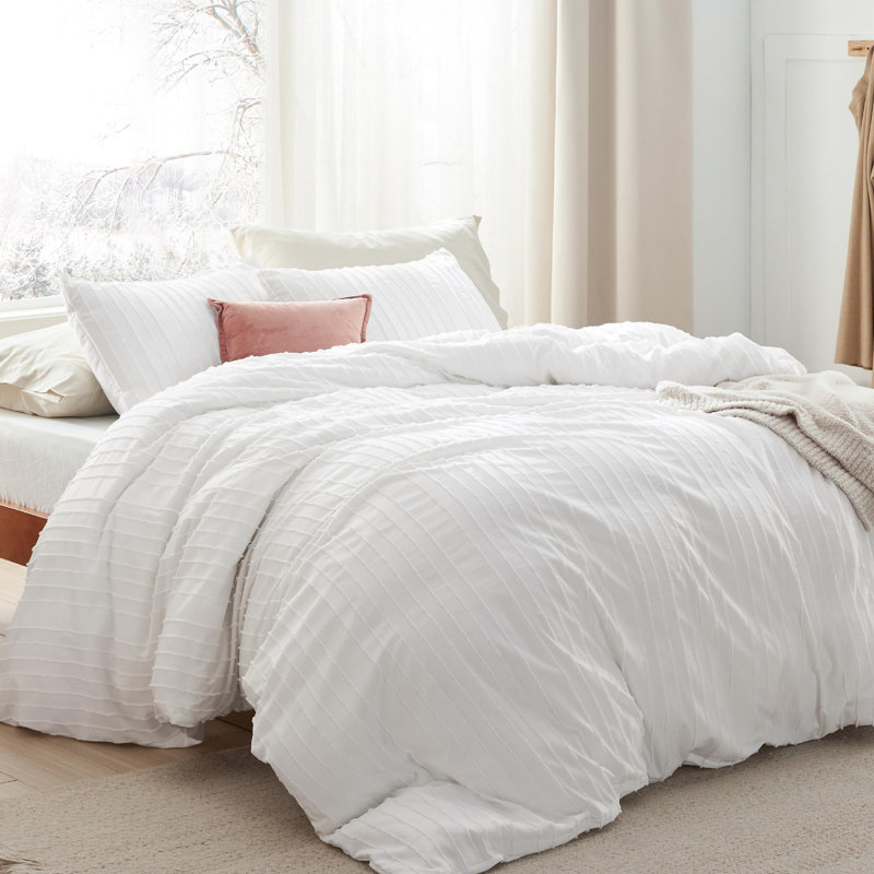 Housse de couette touffetée à rayures Essential Elegance Shabby Elegance GentleSoft ™, Blanc