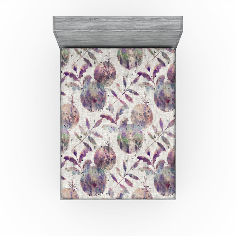 Drap-housse rustique Ambesonne, Bleu-violet, aubergine pâle / floral, Drap-housse de taille très grand