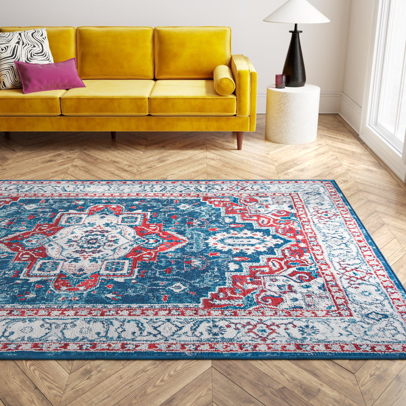 Tapis bleu marine / rouge Aurich 851, Rectangle 6 pi x 9 pi