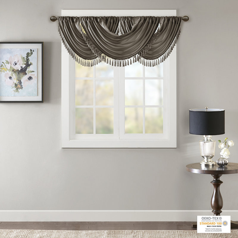 Elena Faux Silk Waterfall Embellished 38'' W Window Valance