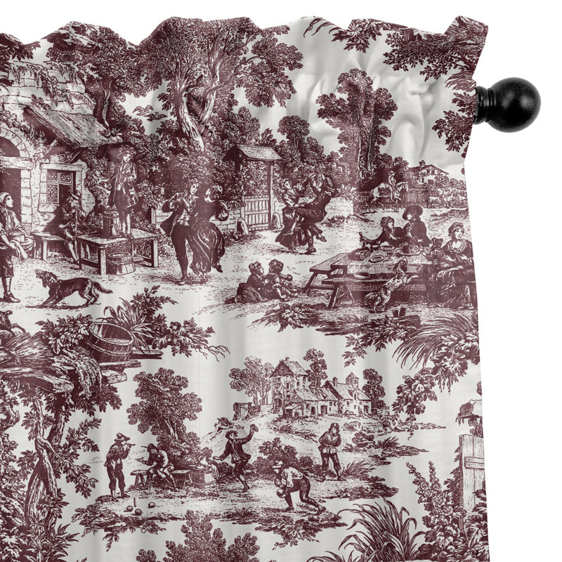 Au Village Toile Rod Pocket Drapery Panels - Pair, Merlot, 50" W x 84" L