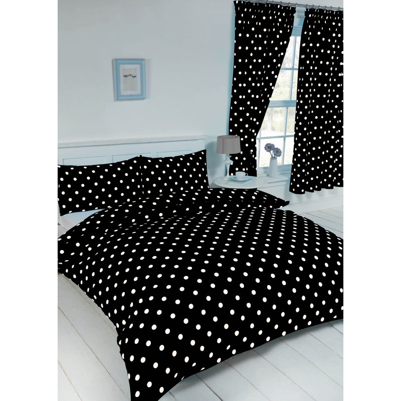 Polka Dot Rizo Duvet Cover Set, Black, King Duvet Cover + 2 Standard Pillowcases