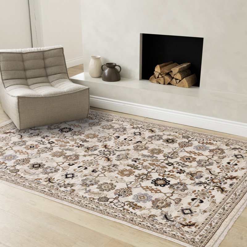 Tapis tissé à la crème Gouldbourne, Rectangle 5 pi 3 po x 7 pi 10 po