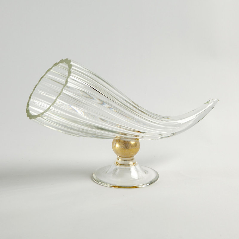 Clear Hand Blown Glass Table Vase with Gold Detailing