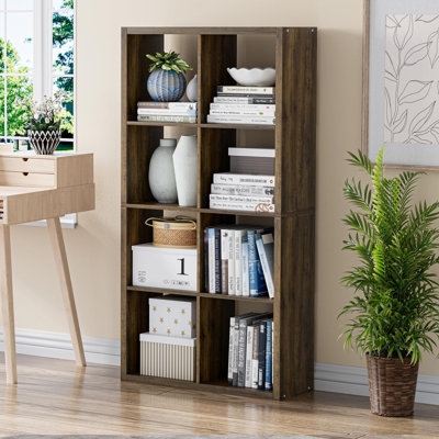 8-Compartment Double-Row Bookcases, Open Back Wooden Storage Bookcase, Thickened Sturdy Display Rack for Living Room Bedroom Home Office, Easy to Assemble