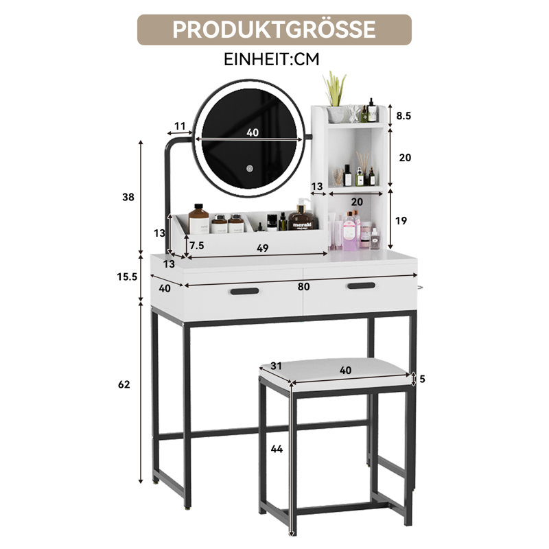 Aneve Dressing Table with Mirror