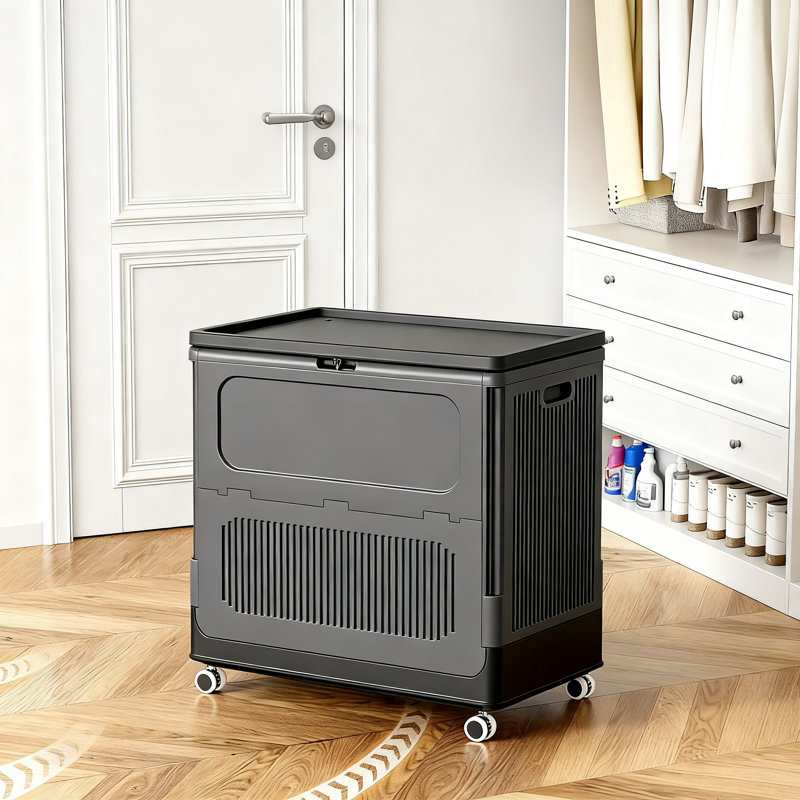 130L Rolling Laundry Hamper With Lid, Large Plastic Laundry Basket For College Dorm, Foldable Stackable Dirty Clothes Hamper Organizer For Laundry Room, Bedroom, Living Room, Bathroom, (Black)
