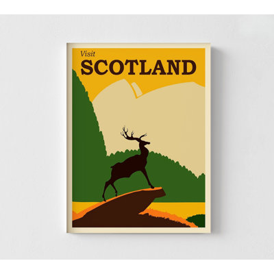 Affiche de voyage en Écosse, affiche écossaise de la vie sauvage, affiche rétro de cerf, grande œuvre d'art de la maison de campagne rustique rétro en Écosse