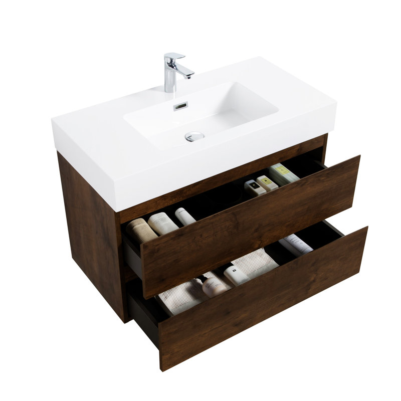Alice 36"  Bathroom Vanity With Sink, Blanc, Noyer