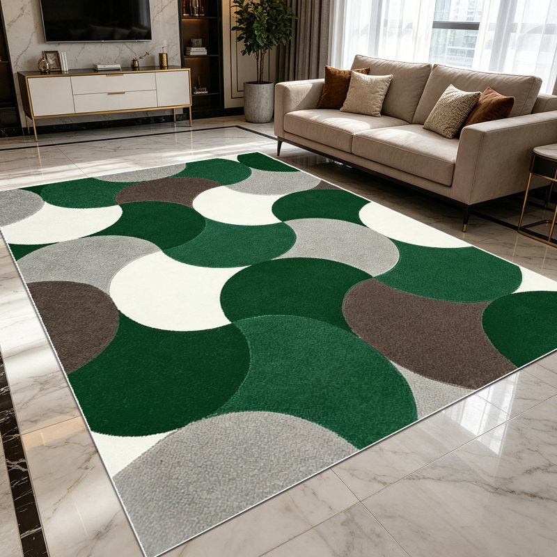 1PC overlapping circular geometric pattern area rugs for Living Room, Soft and Comfortable, Suitable for all seasons, easy-to-maintain, machine washable Indoor floor mat, Under Table Farmhouse suitable for kitchen, dining room, bedroom, entryway,
