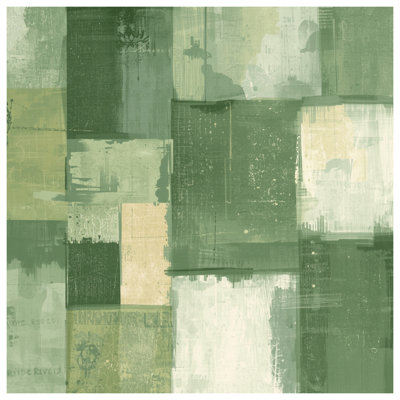 Tapisserie murale abstraite verte et beige - Patchwork