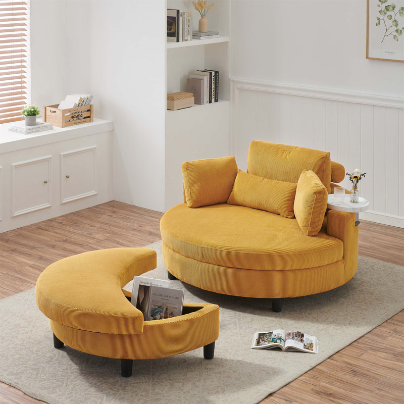 Canapé en velours côtelé avec coussins décoratifs, coussin de taille et plateau amovible pour une assise confortable dans les petites chambres à coucher