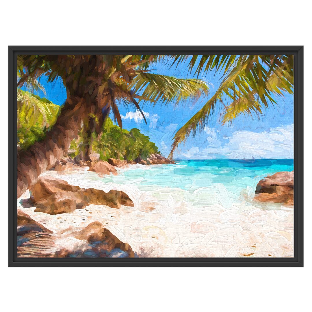 Gerahmtes Wandbild Palmenstrand Seychellen Kunst