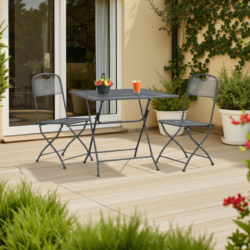Ensemble de table de déjeuner et chaises d'extérieur Yoko 3 pièces, pliable, gris foncé