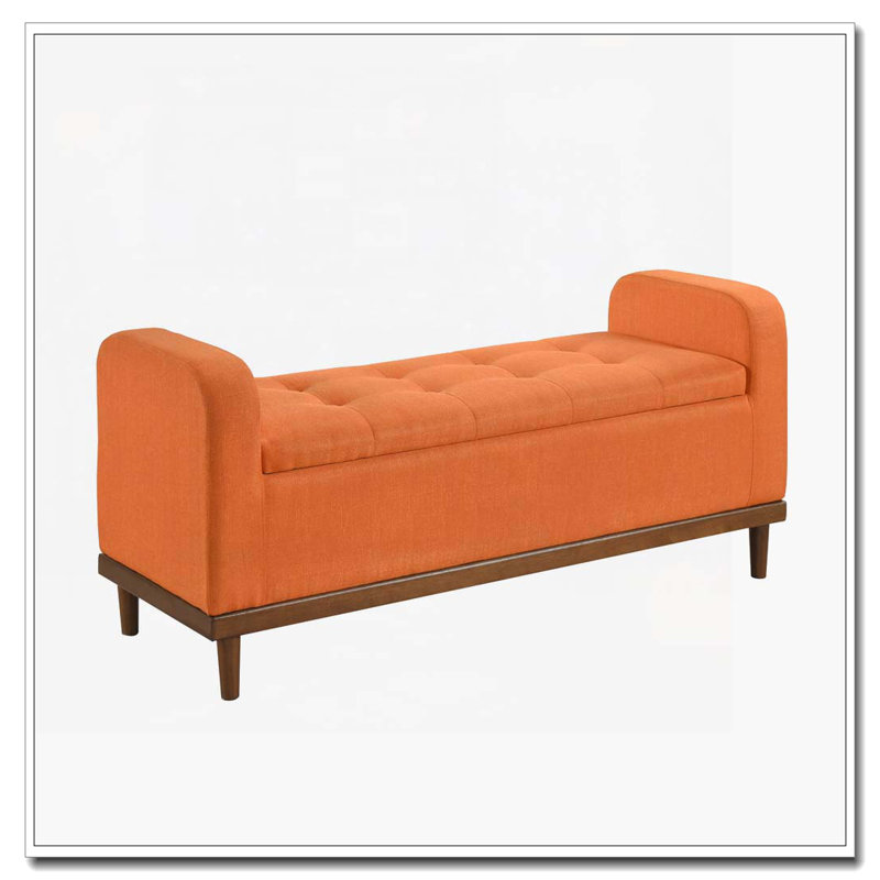 Banc de rangement capitonné et capitonné, Orange