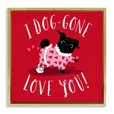 Dog-Gone Love You Gray Framed Floater Canvas Wall Art by Leeza Hernandez