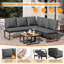 Grey Linen 4-5 Seater Garden Outdoor Set With Flexibly Convertible Plastic Wood Tables, Adjustable Corner Sofa And Lounge Chair Patio Furniture