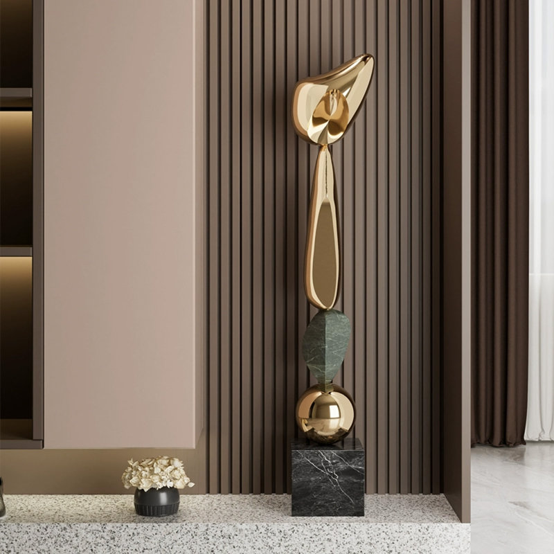 Objet de décoration moderne en verre et acier, Gold