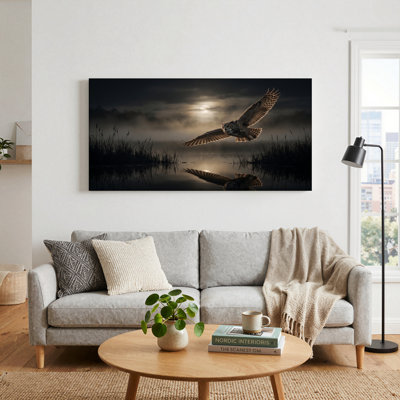 Ensemble de 1 tableau sur toile représentant un hibou en vol