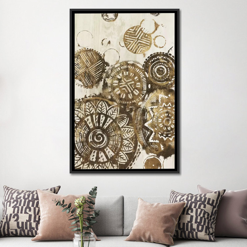 « africain cercles », impression sur toile, H 26 po x l 18 po x P 1,5 po, Toile avec cadre noir, Pas de tapis