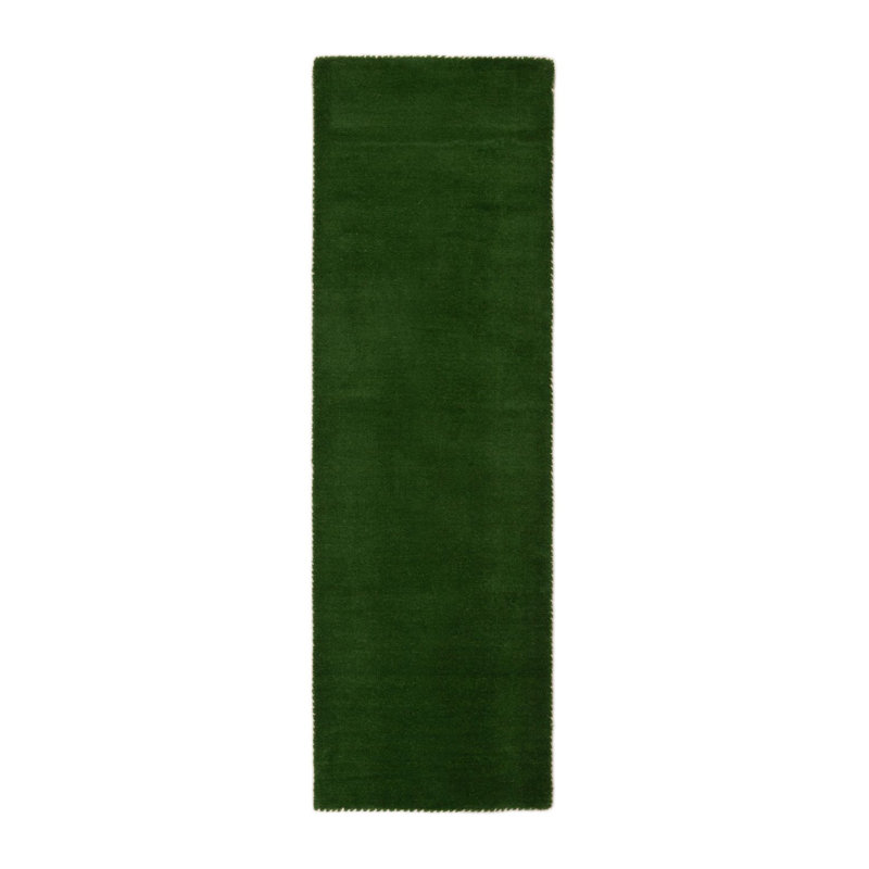 Solid Colour Wool Hand Woven Area Rug, Green, Runner 60 x 180cm