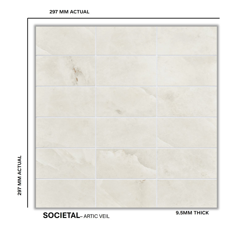 Societal 2" X 4" Porcelain Stone Look Tile Mosaic Sheet, Artic Veil