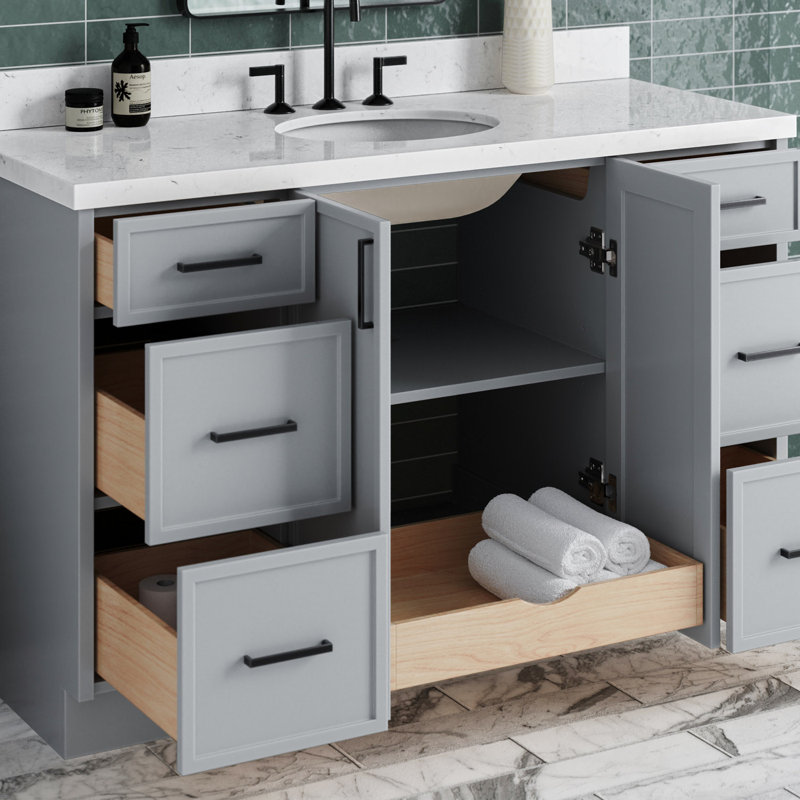 ARIEL Kelly 60 Single Sink Bathroom Vanity with Carrara Quartz Top, Rectangular, Gray, 54"