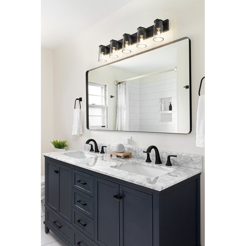 Meuble-lavabo 5 lumières Esma, Noir mat
