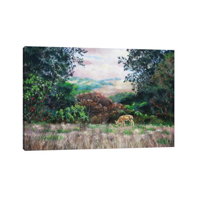 Deer On A Hilltop Vista by Laura Iverson - Wrapped Canvas Print