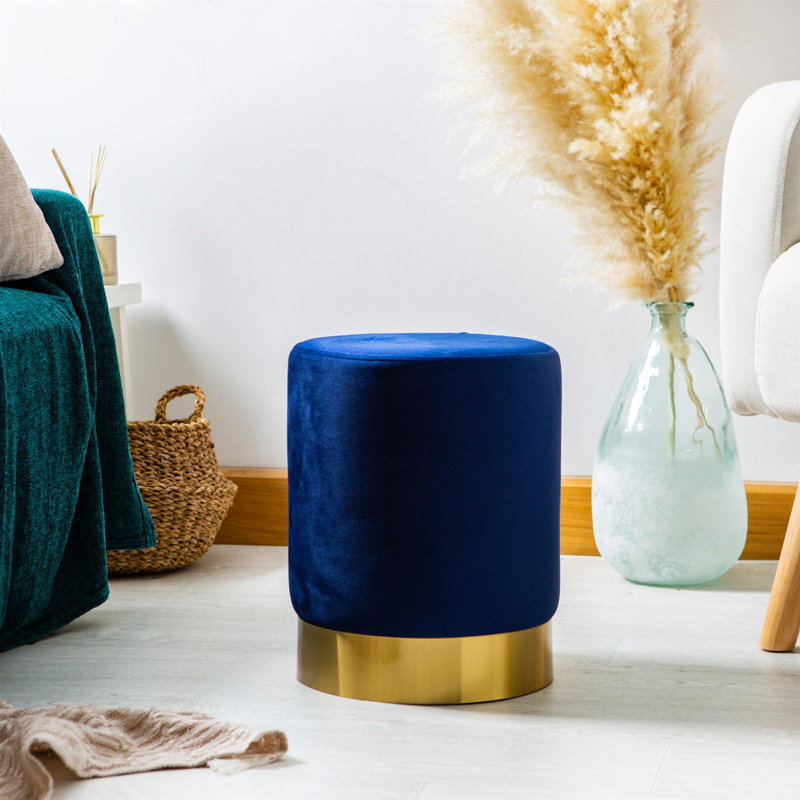 Harbour Housewares - Round Velvet Footstools, Blue, Blue