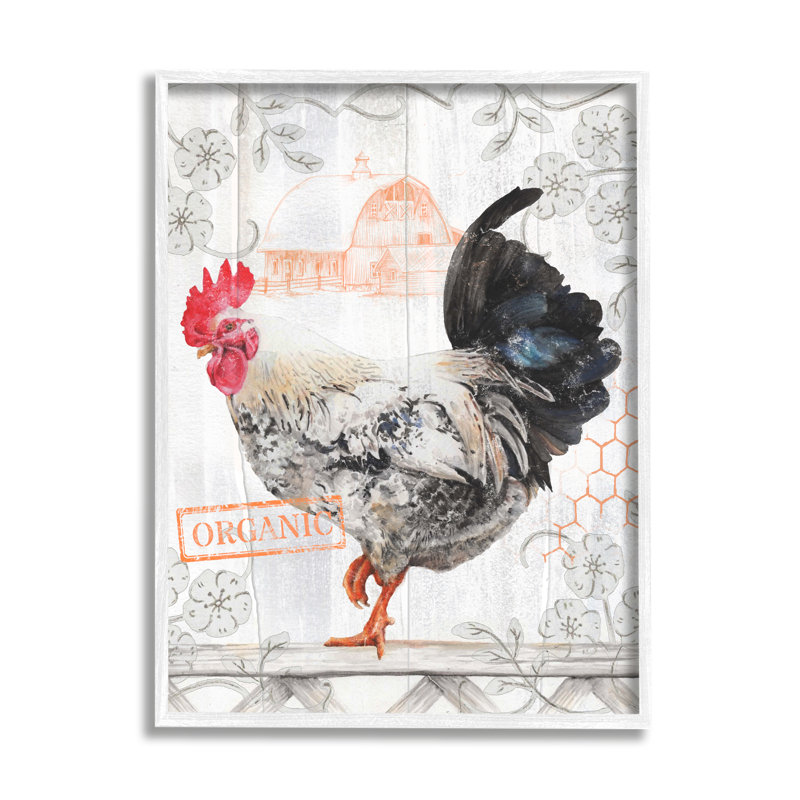 «Organic Pattern Rooster» par Levison Design Print, Giclée encadrée blanc bord de mer, H 30 po x l 24 po x P 1,5 po