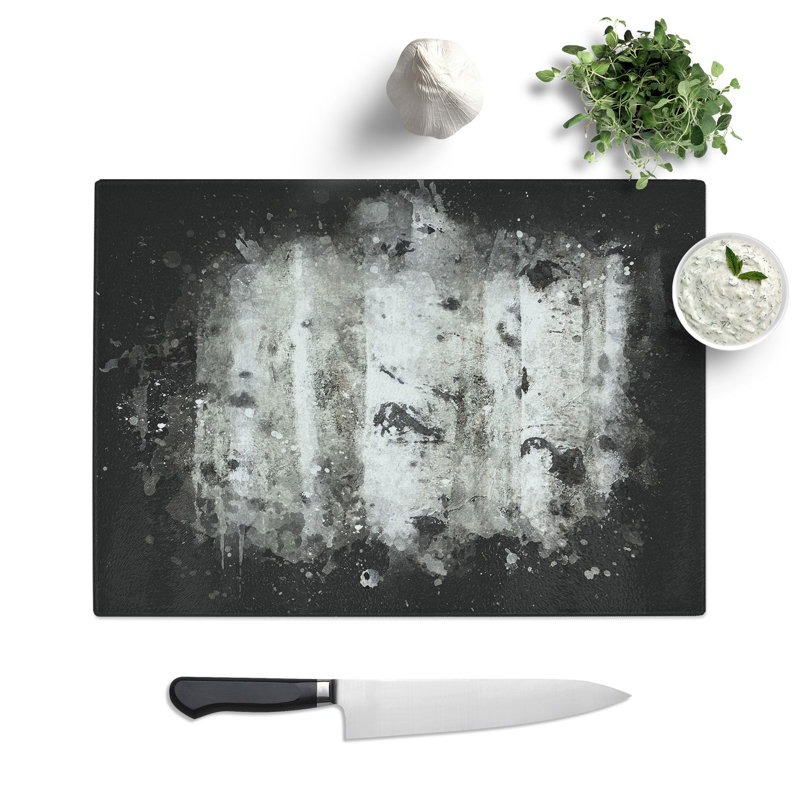 Tempered Glass Silver Birch Tree Forest Chopping Board, 20 cm x 28.5 cm