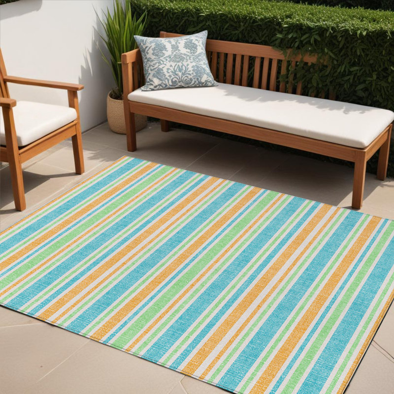 Tapis extérieur lavable antidérapant à rayures bleu sarcelle 5 pi x 8 pi