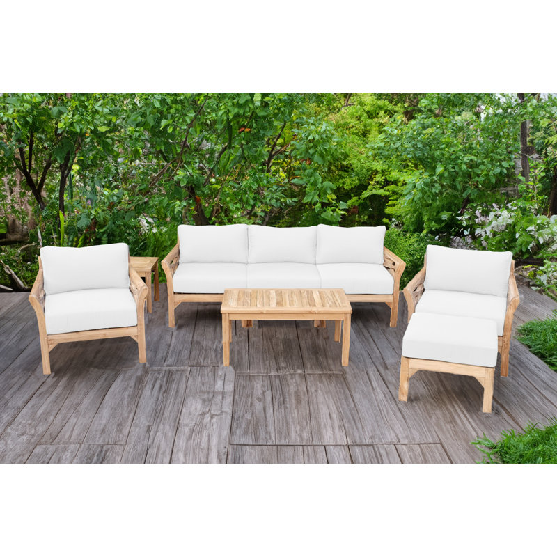 Monterey Outdoor Teak Conversation Set, 5 Pcs:  Sofa,Chair,Cushion,Table,Ottoman, White