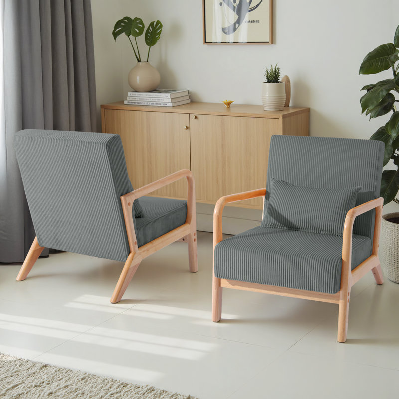 Fauteuil d'appoint Jyrin Mid Century, Gris, Bois naturel, 2