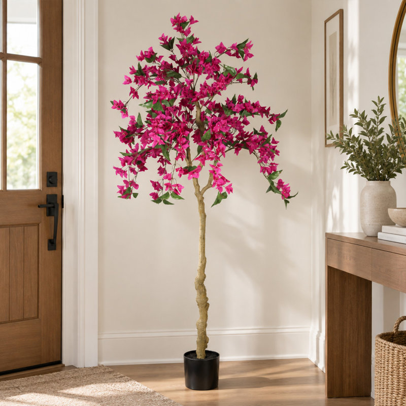 Bougainvillier artificiel de 1,80 m avec pot en plastique