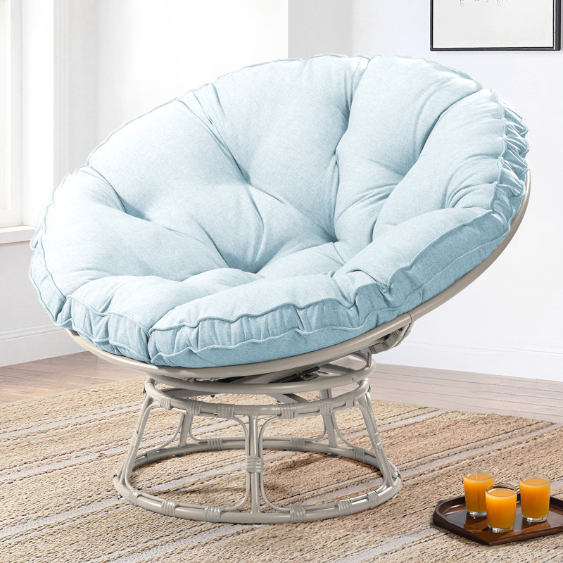 Borset Swivel Powder Coated Steel Outdoor Lounge Chair, Gray, Sky Blue