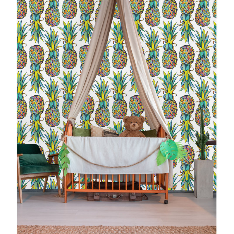 Rouleau de papier peint adhésif Barringer Pineapples, L 16,67 po x l 25 po