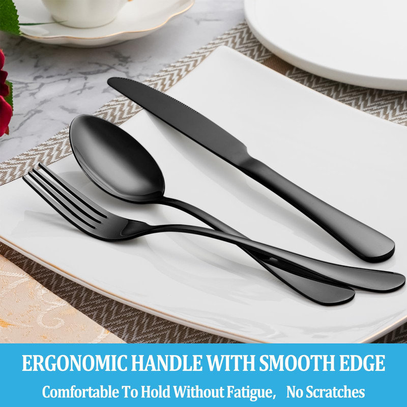 50 Piece Silverware Set Service for 10,Premium Stainless Steel Flatware Set,Mirror Polished Cutlery Utensil Set, Mirror Black