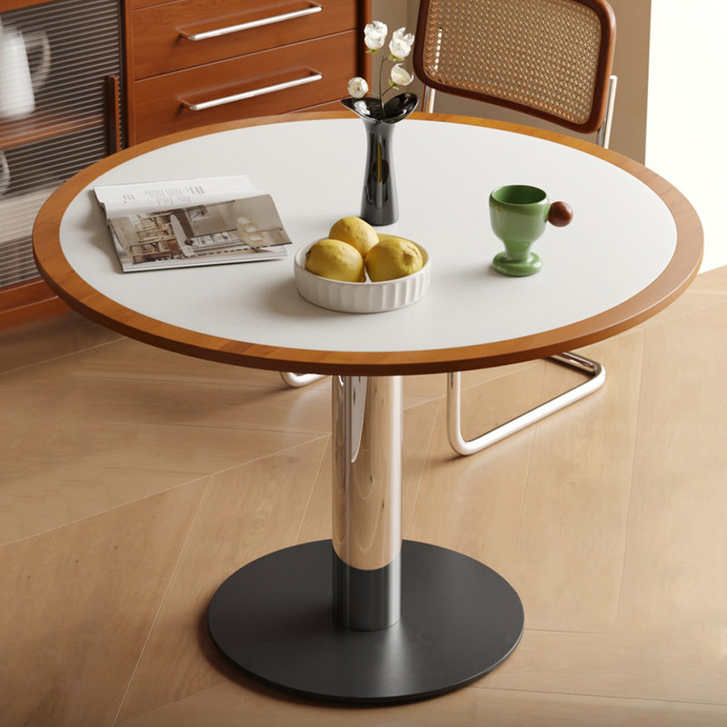 White&Walnut&Black Round Sintered Stone Dining table